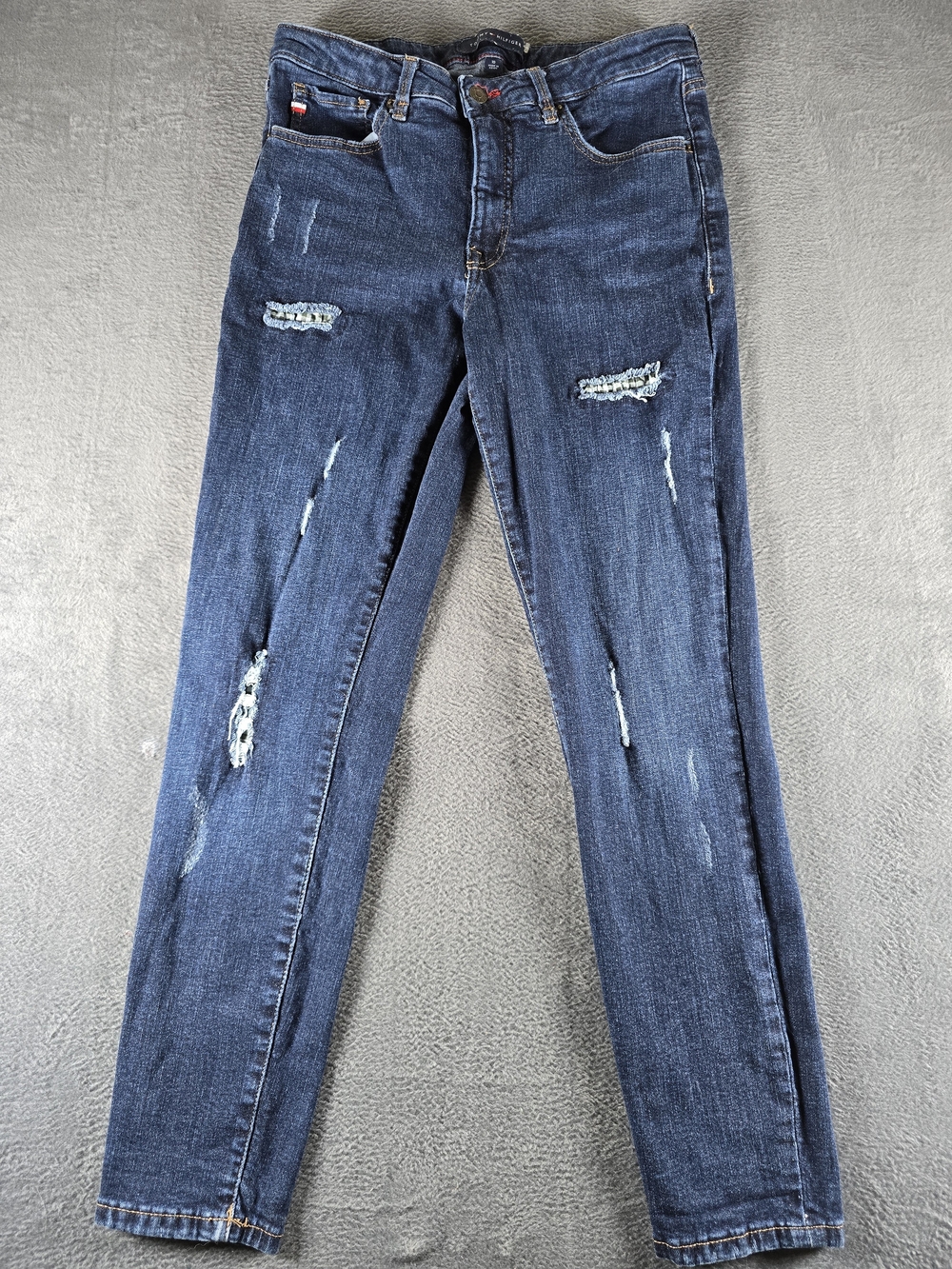 Tommy Hilfiger Tribeca Skinny Jeans Womens 10 Distressed Ripped Dark Wash 29x29